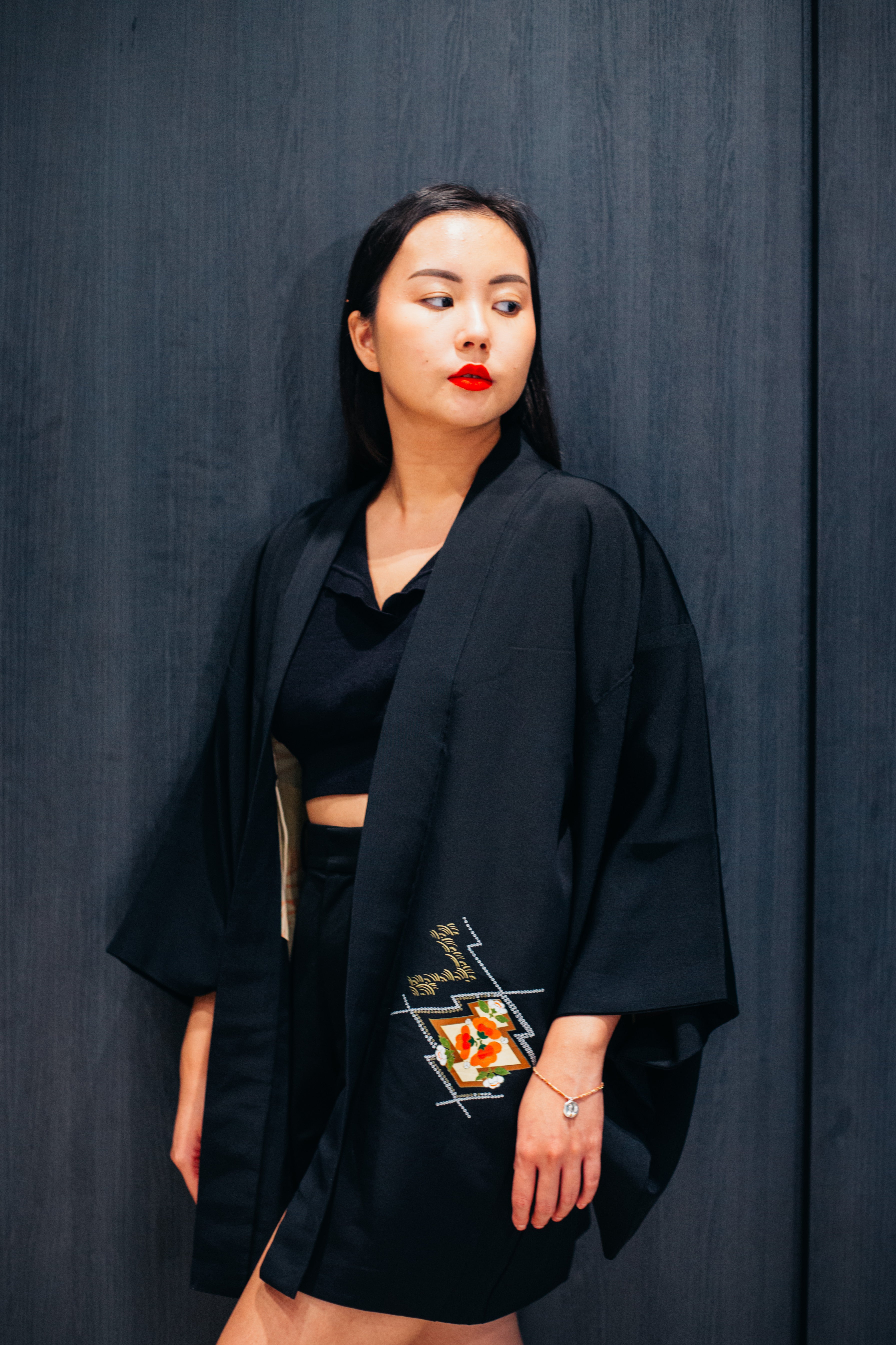 Syne Studio X Clink Clank Clunk: Black Floral Geometric Kimono & Bracelet Set