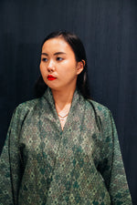 Load image into Gallery viewer, Syne Studio X Clink Clank Clunk: Green Geometric Kimono &amp; Necklace Set
