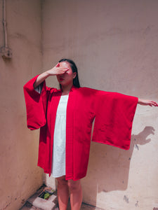 Red Scenery Embroidered Short Kimono