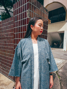 Blue White Floral Short Kimono