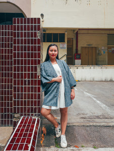 Blue White Floral Short Kimono