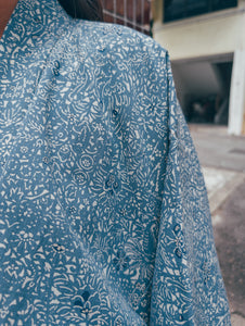 Blue White Floral Short Kimono