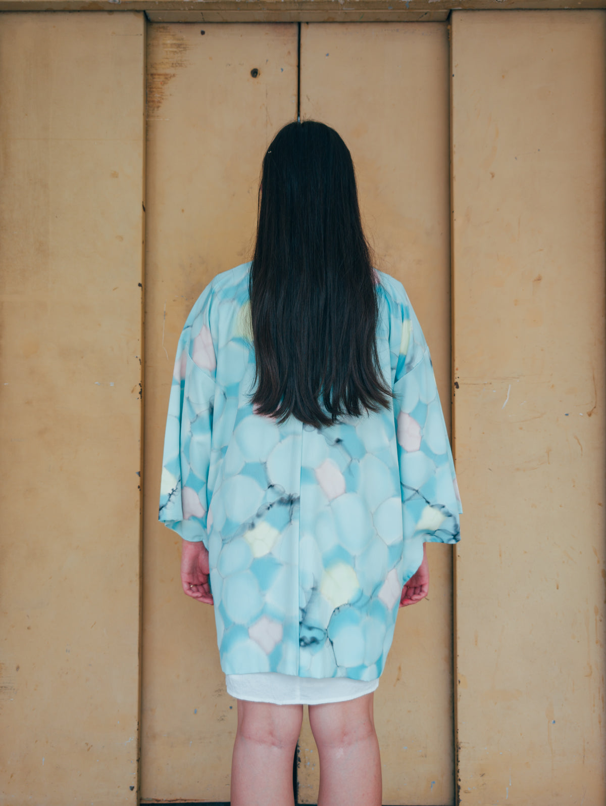 Blue Floral Abstract Mid-length Kimono