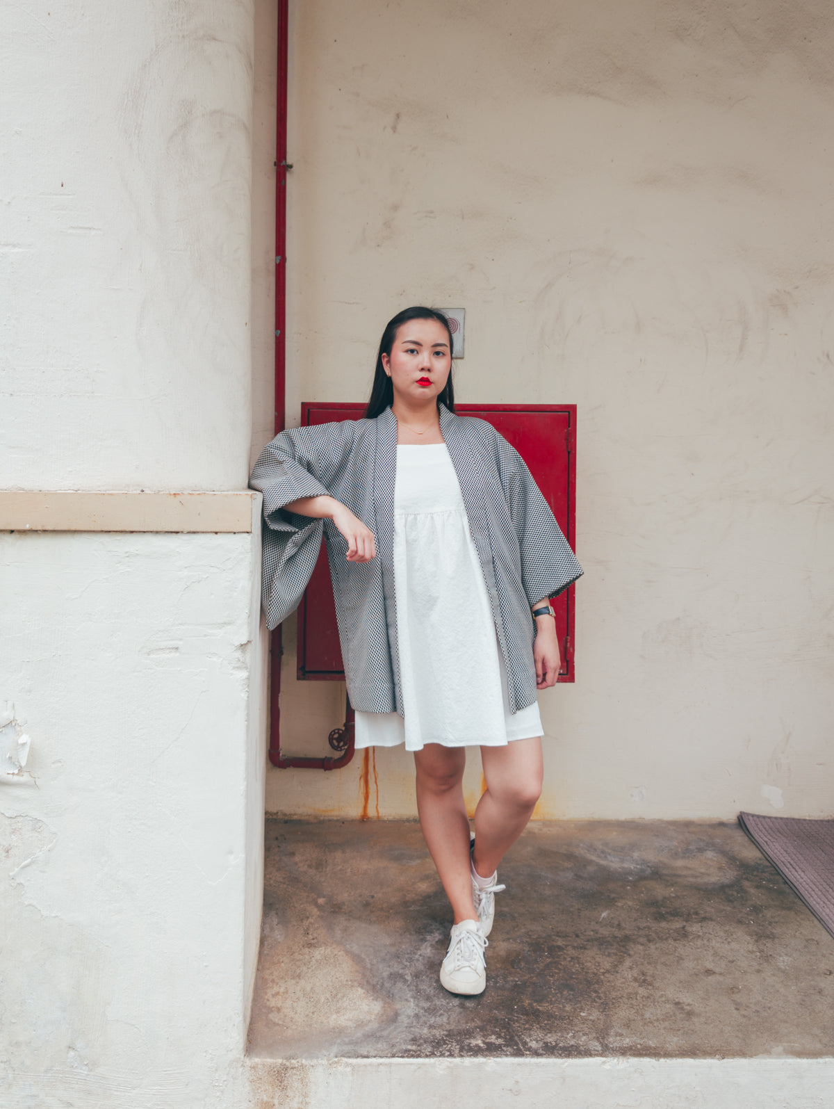 Black and White Checkered Short Kimono