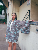 Load image into Gallery viewer, Blue Shibori Floral Cross Body Short Kimono
