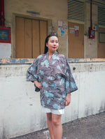 Load image into Gallery viewer, Blue Shibori Floral Cross Body Short Kimono
