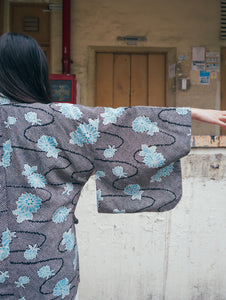 Blue Shibori Floral Cross Body Short Kimono