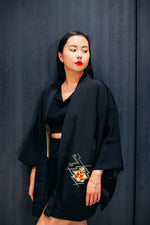 Load image into Gallery viewer, Syne Studio X Clink Clank Clunk: Black Floral Geometric Kimono &amp; Bracelet Set
