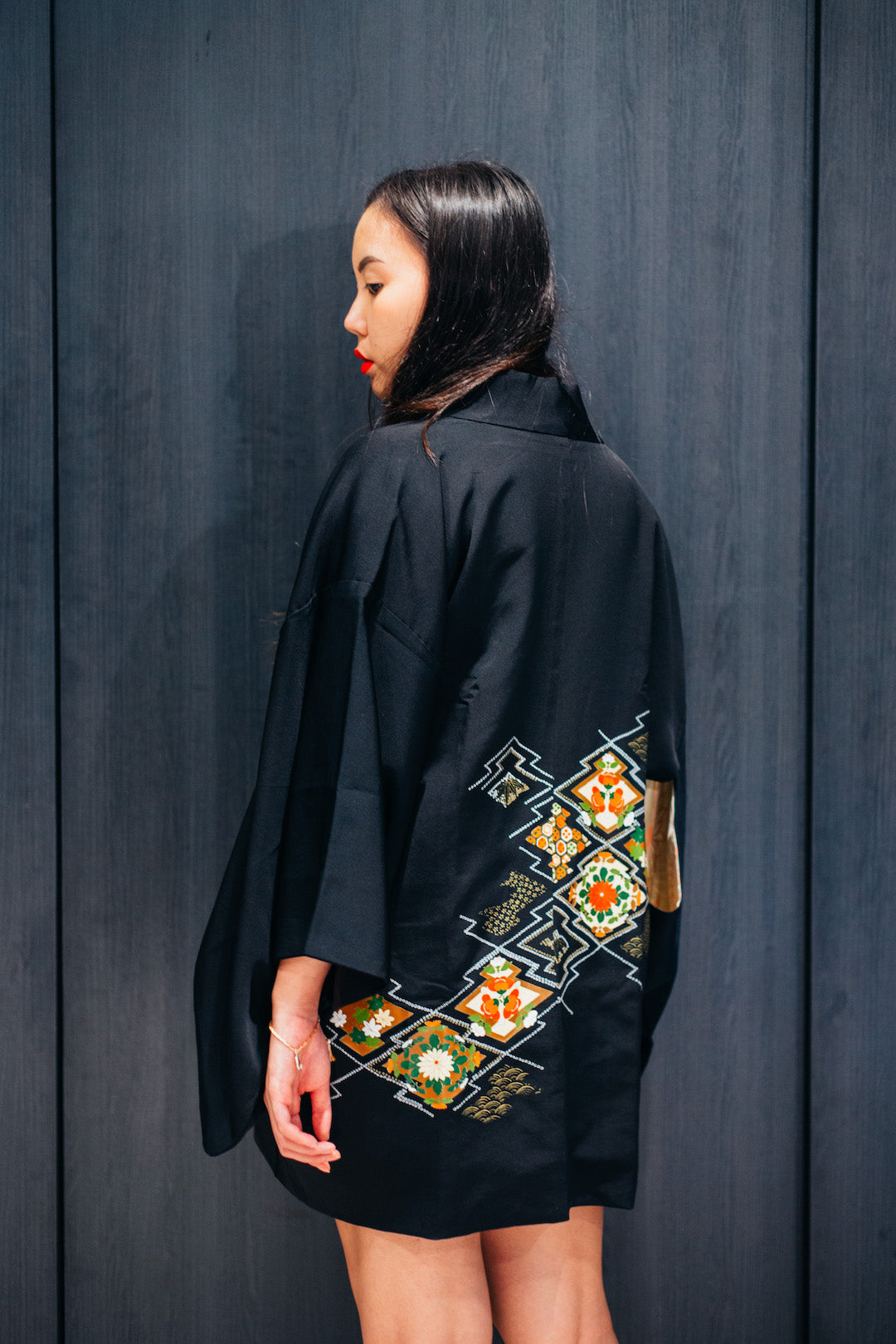 Syne Studio X Clink Clank Clunk: Black Floral Geometric Kimono & Bracelet Set