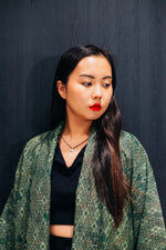 Load image into Gallery viewer, Syne Studio X Clink Clank Clunk: Green Geometric Kimono &amp; Necklace Set
