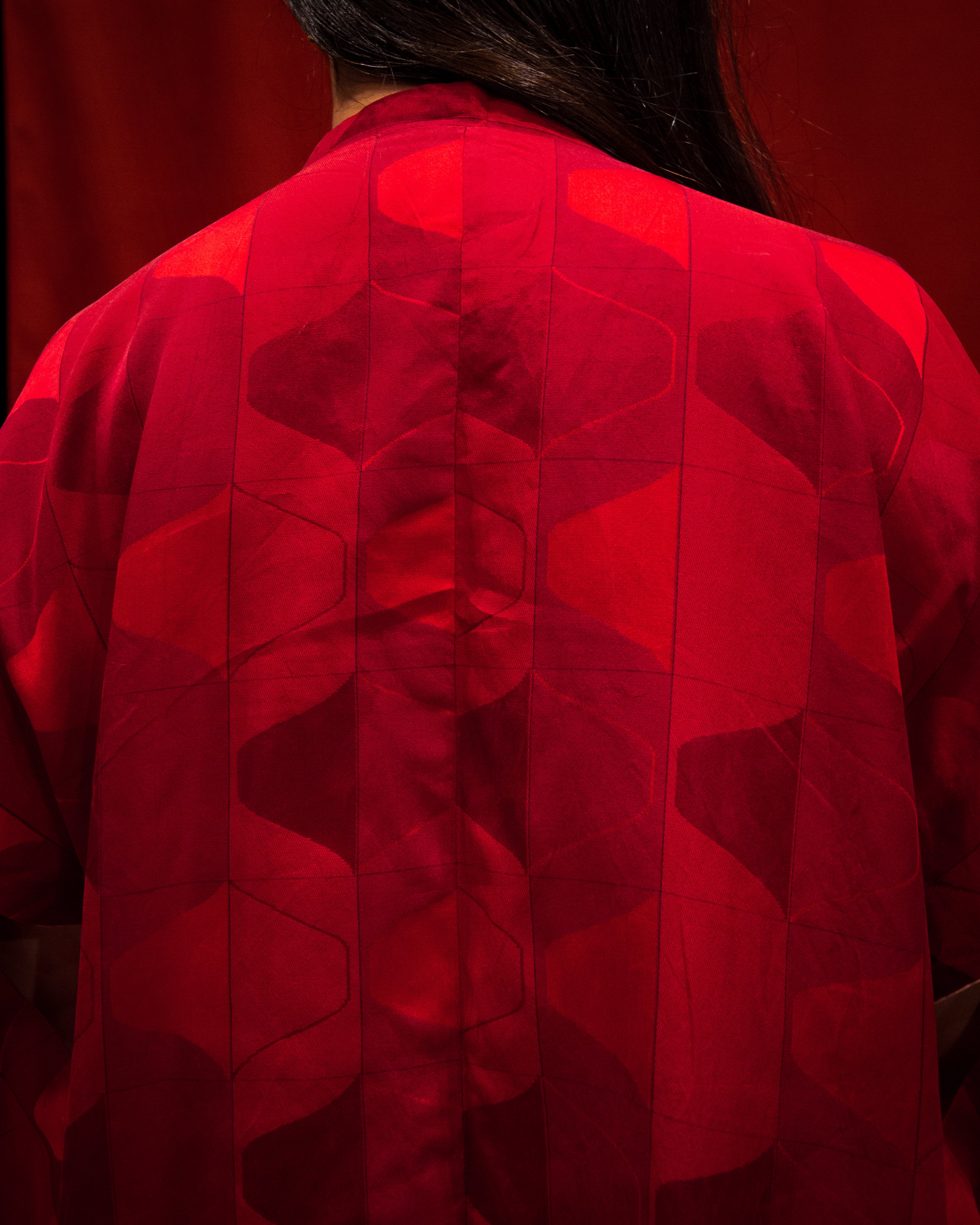 Red Geometric Michiyuki Short Kimono