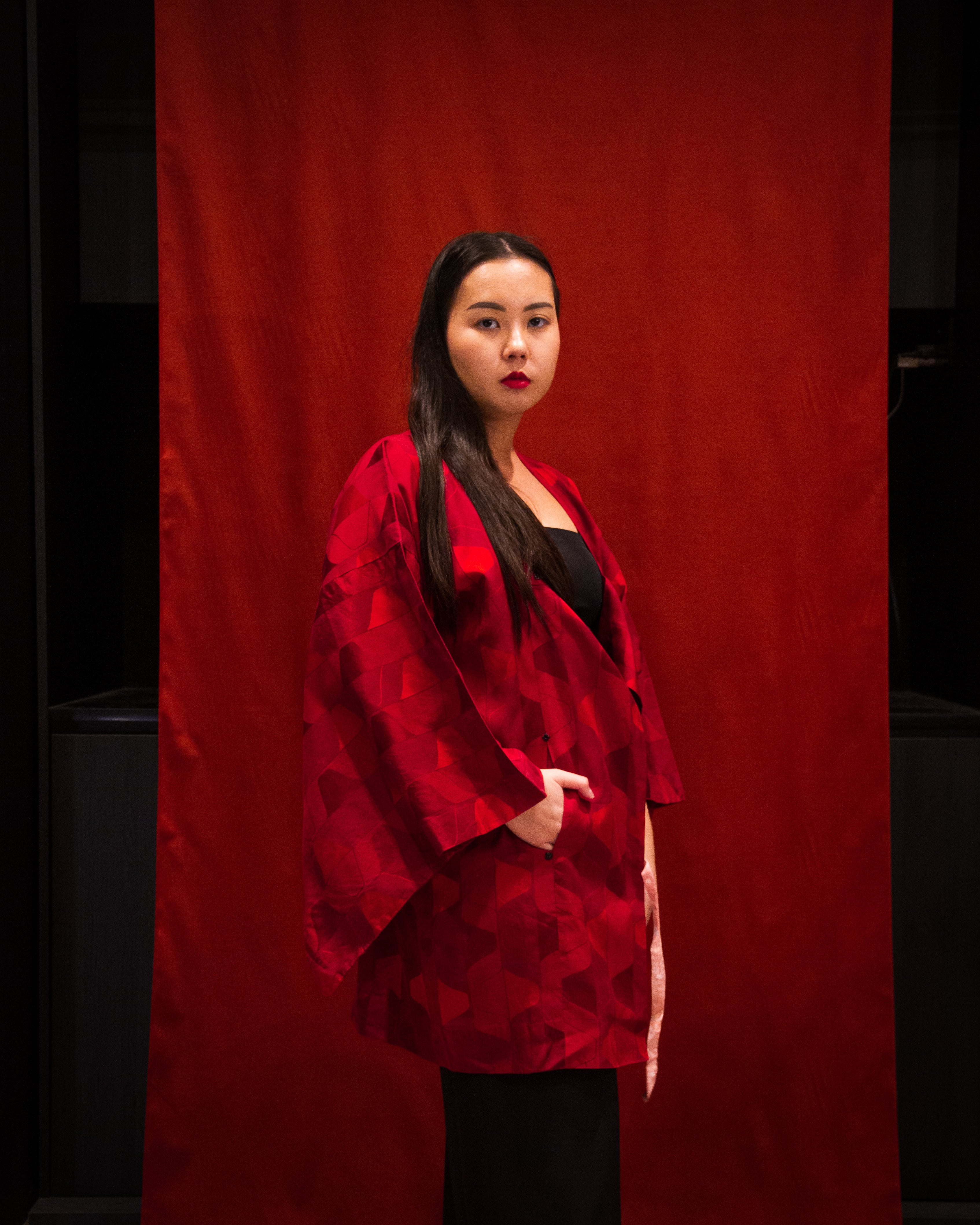 Red Geometric Michiyuki Short Kimono