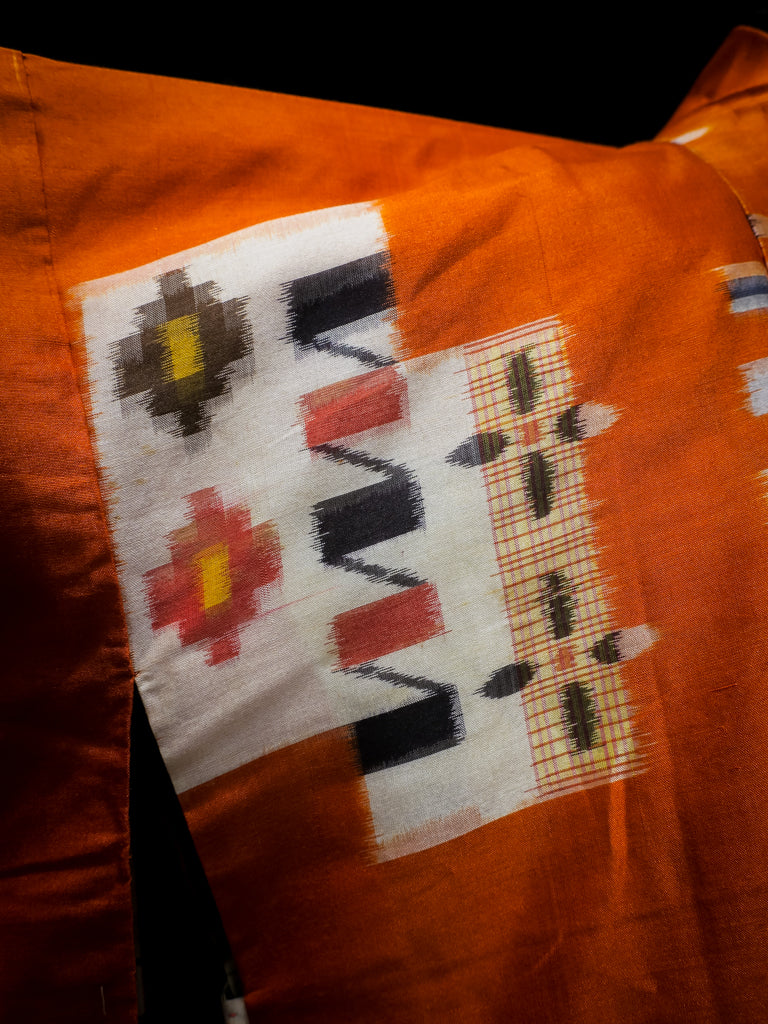 Orange Abstract Flowers Mid Length Kimono
