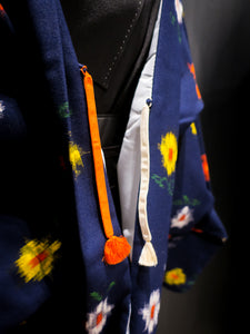 Blue Abstract Flowers Short Kimono