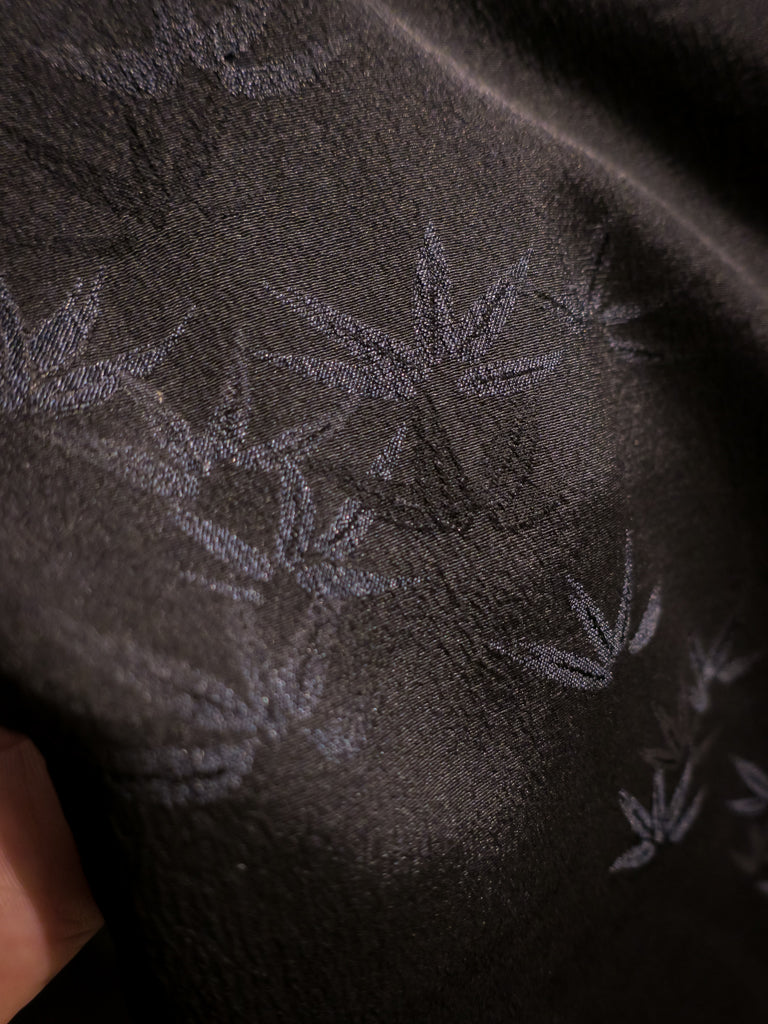 Black Bamboo Leaves Mid Length Kimono