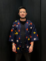 Load image into Gallery viewer, Blue Abstract Flowers Short Kimono
