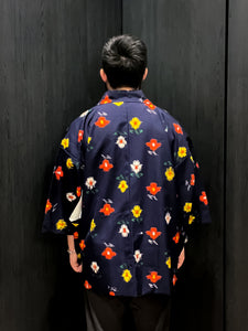 Blue Abstract Flowers Short Kimono