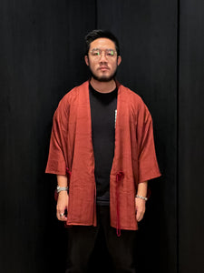 Red Textured Wave Short Kimono