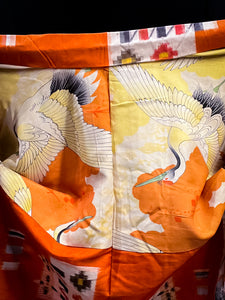 Orange Abstract Flowers Mid Length Kimono
