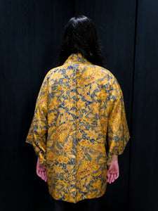 Gold Blue Batik Short Kimono