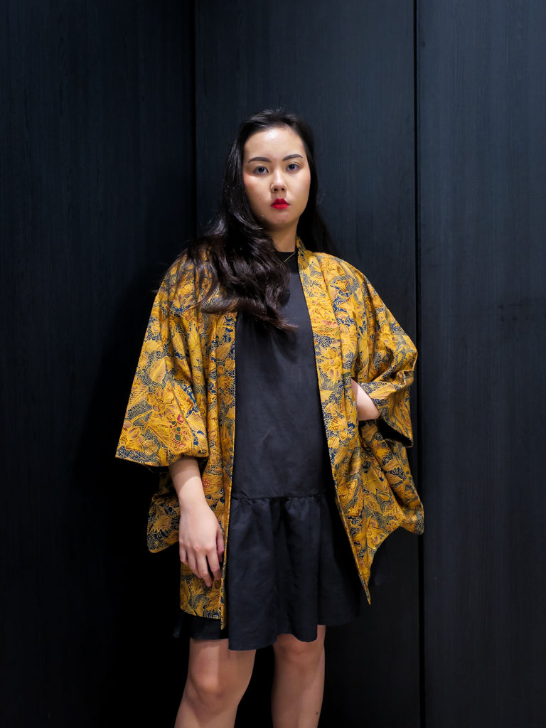 Gold Blue Batik Short Kimono