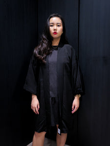 Black Bamboo Leaves Mid Length Kimono