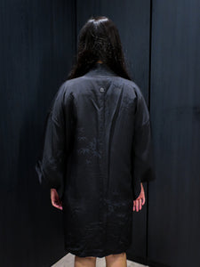 Black Bamboo Leaves Mid Length Kimono