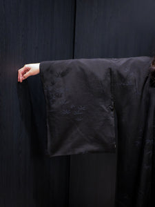 Black Bamboo Leaves Mid Length Kimono