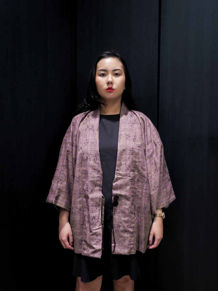 Purple Weaved Short Kimono