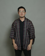 Load image into Gallery viewer, Navy Yellow &amp; Red Stripe Short Kimono
