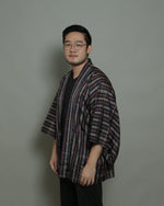 Load image into Gallery viewer, Navy Yellow &amp; Red Stripe Short Kimono
