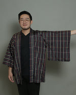 Load image into Gallery viewer, Navy Yellow &amp; Red Stripe Short Kimono
